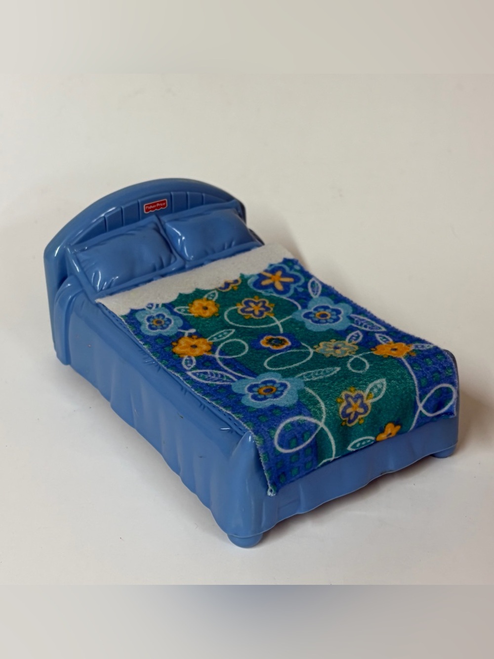 Fisher Price My First Dollhouse Double Bed Blue Attached Floral Blanket